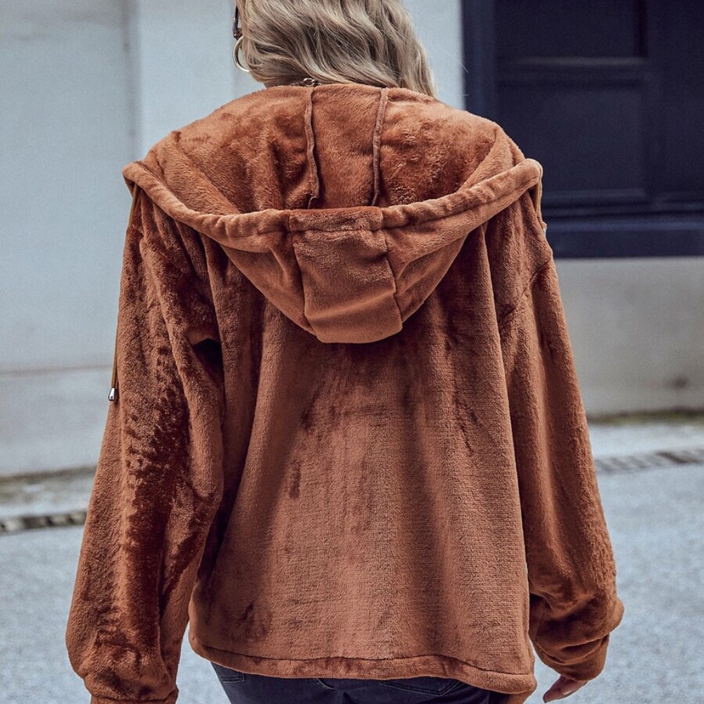 2xHP💝Women’s Hooded Brown Teddy Bear Jacket sz sm med - Picture 3 of 8